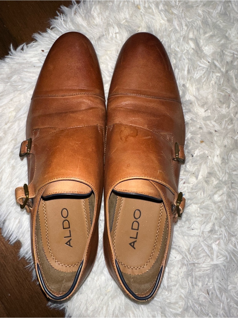 ALDO Men’s Brown Leather Double Monk Strap Oxfords